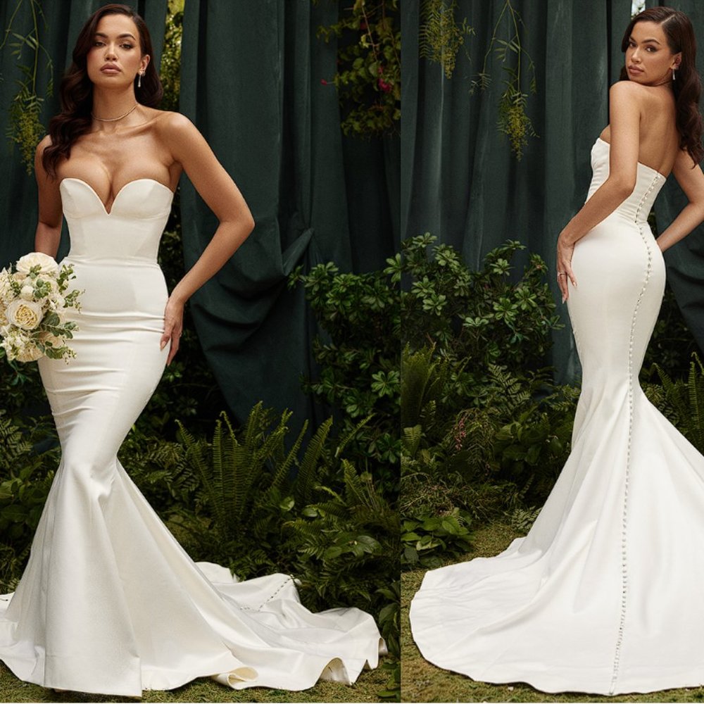 HOUSE OF CB 'Giselle' Ivory Satin Strapless Bridal Gown NWOT